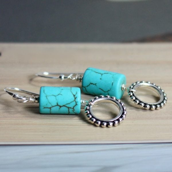 turquoise circle link earrings